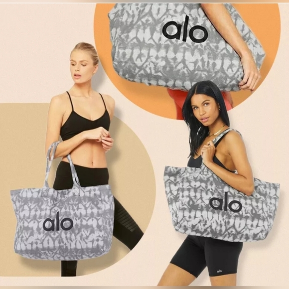 ALO Yoga | Gray Tie Dye Large Canvas Tote Bag Gym Travel Carry-On | SZ OS - Picture 2 of 3